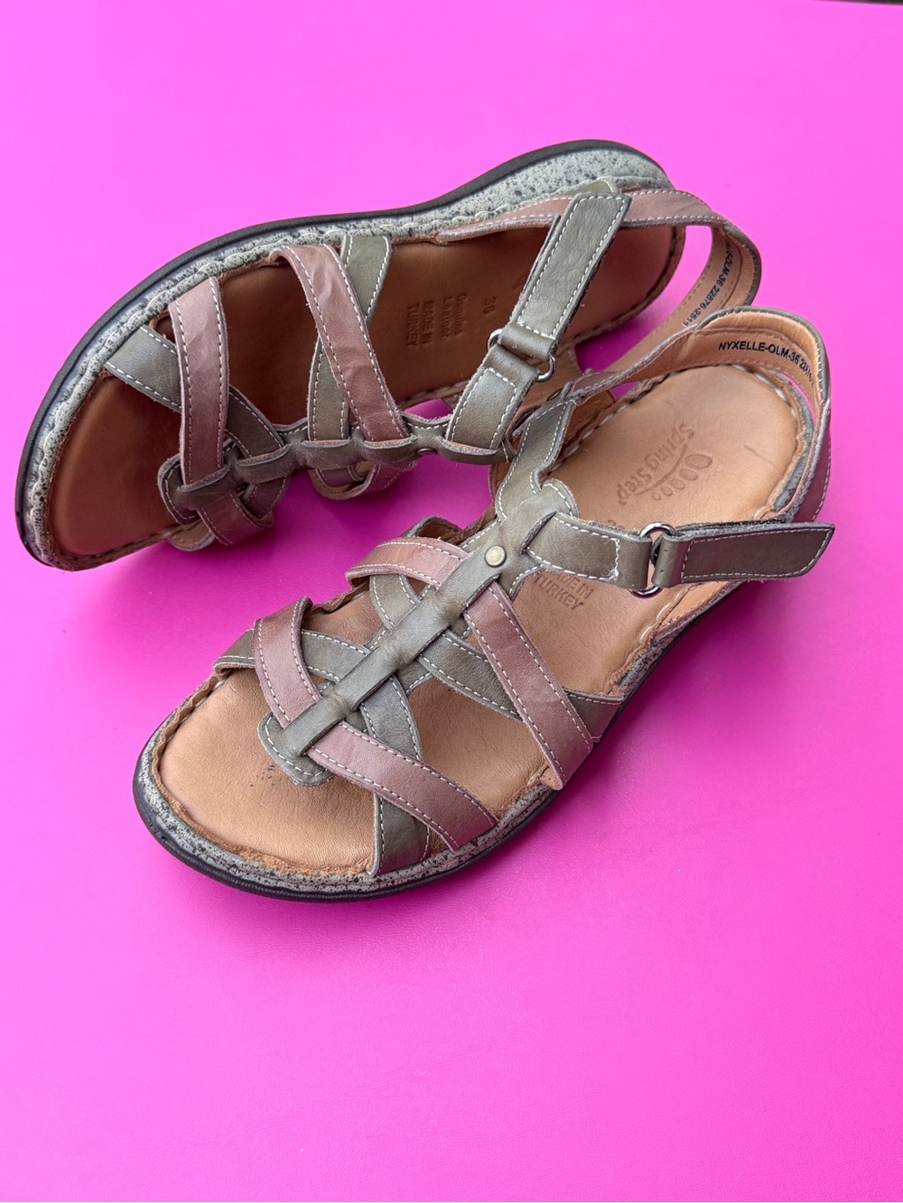 Spring Step Nyxelle Sandals Leather Gladiator Olive Multi Size 36 EU / 5.5-6 USA